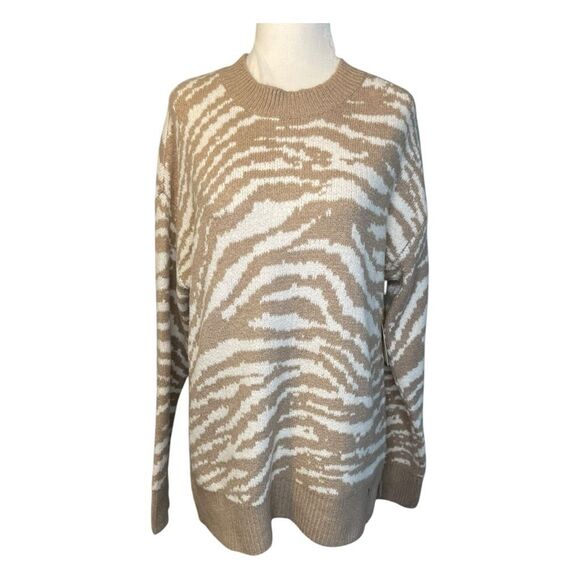 Christian Siriano Zebra Print Sweater Tan Cream Striped Knit Long Sleeve M - Picture 1 of 8